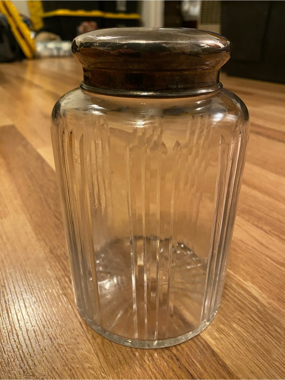 Apothecary Jar by William Sonoma Cut Glass/Crystal Jar with Silver Lid